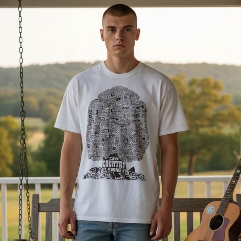 1990 L&W Country Blue Swing Folk T-Shirt  Single stitch White